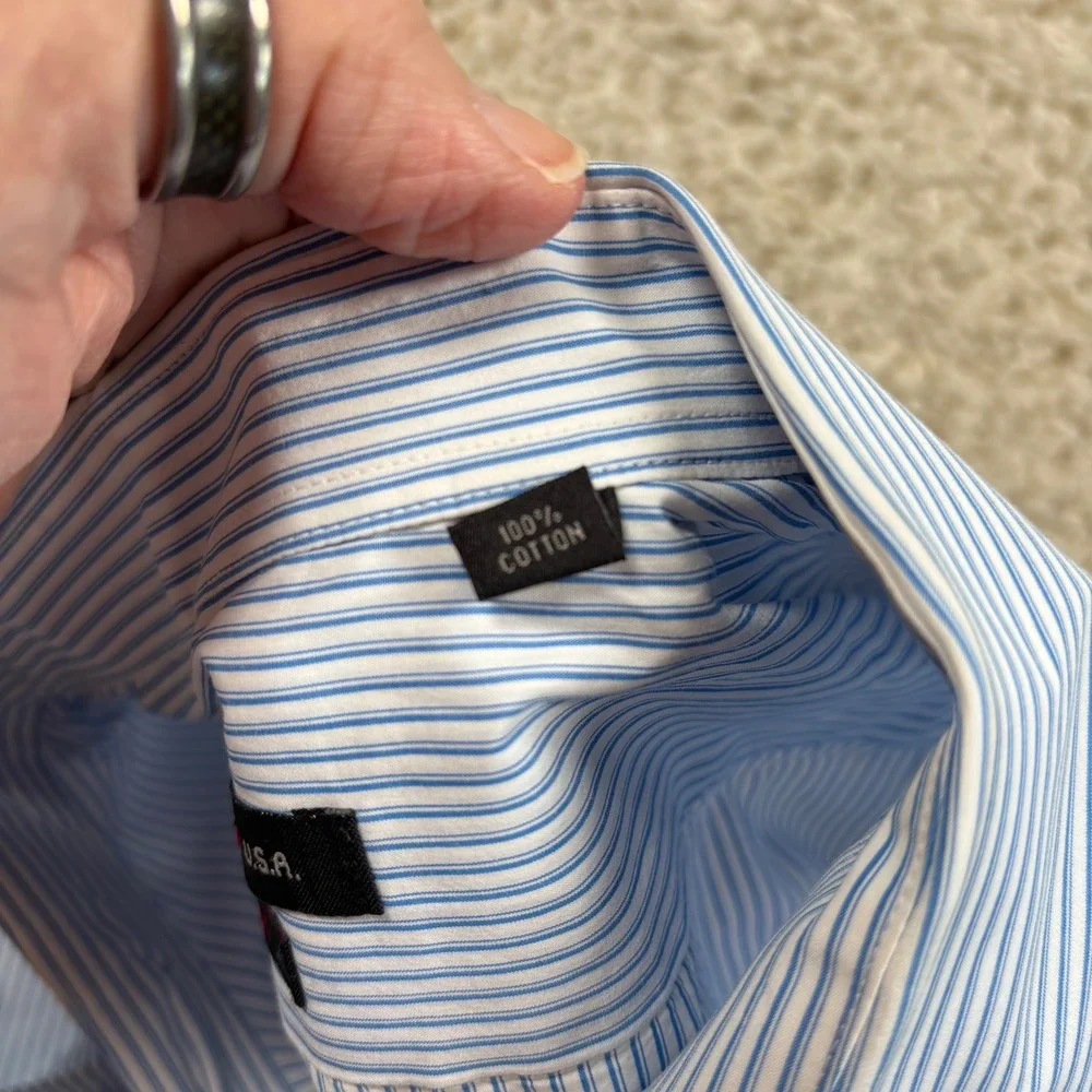 John‎ Varvatos USA Button Down Mens 17.5 34/35 Blue Striped Good Slim Fit Cotton